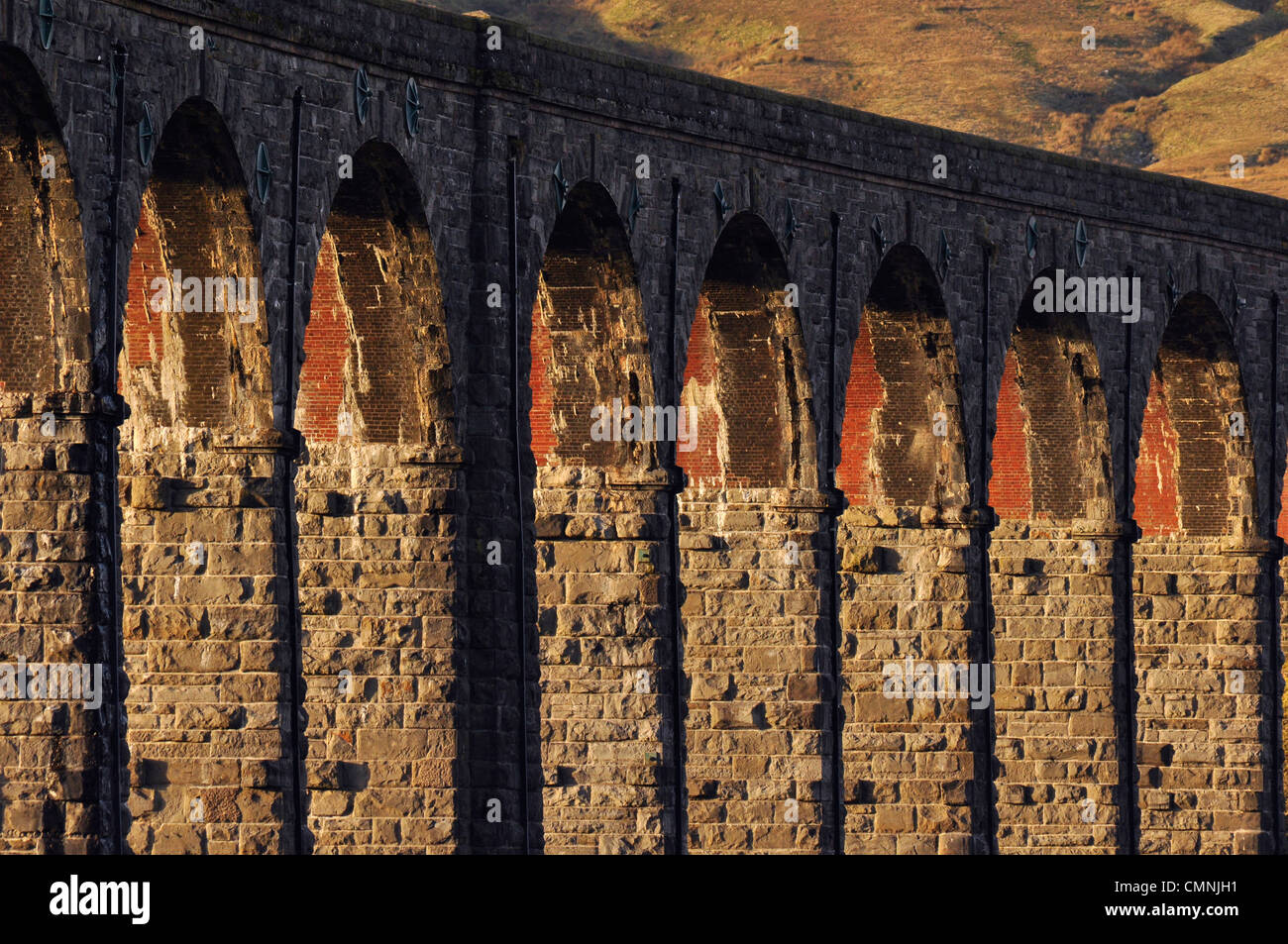 Detail der Ribblehead-Viadukt an der Bahnstrecke Settle-Carlisle in der Yorkshire Dales National Park, England Stockfoto