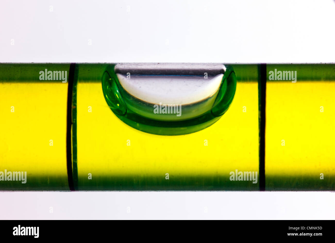 Die Luftblase in einem Level tool Stockfoto