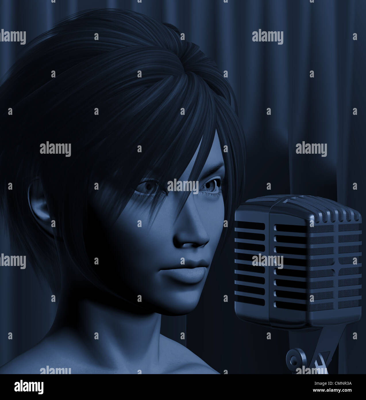 Weibliche Sänger im Jazzclub Konzertbühne. Live Musik Performance 3d Illustration. Stockfoto