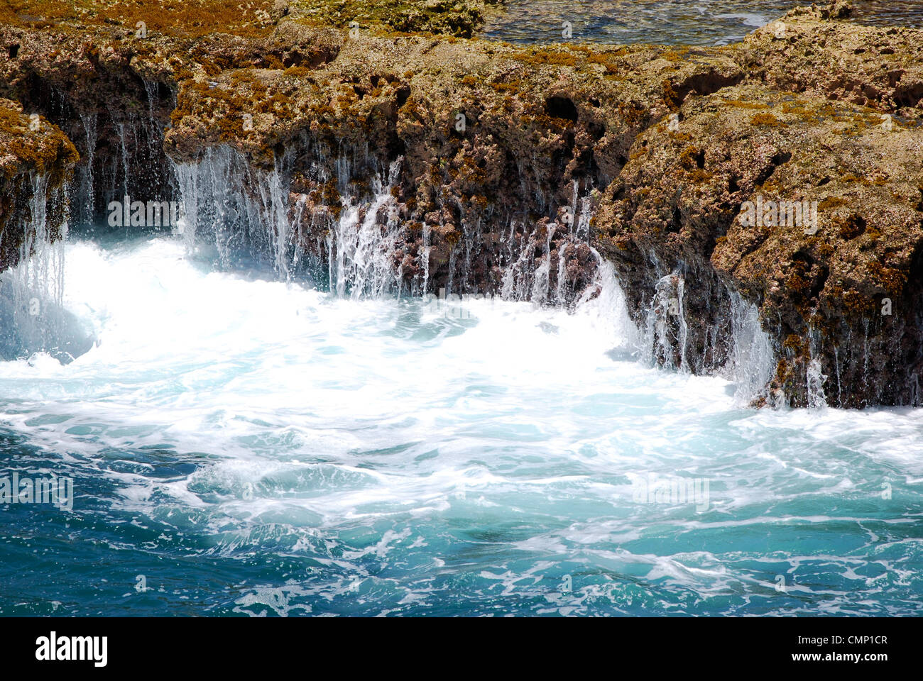 Atlantischen Ozean auf Felsen am North Point barbados Stockfoto