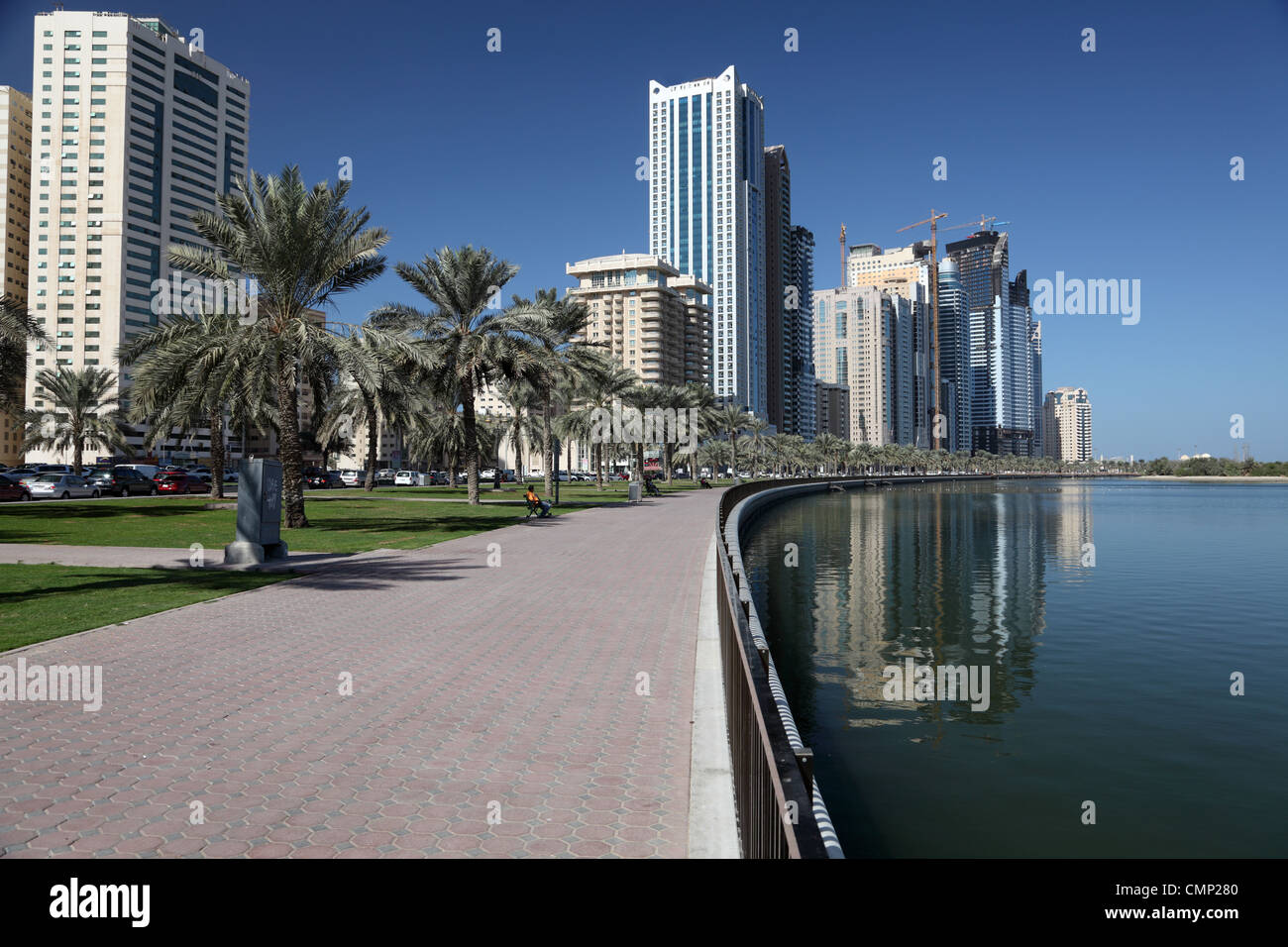 Promenade am Sharjah Creek, Vereinigte Arabische Emirate Stockfoto