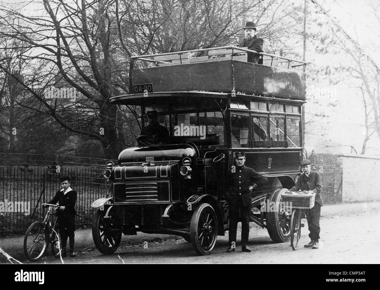 Motor Bus, Lea Road, Wolverhampton, 1905. Ein Wolverhampton Corporation besaß Doppeldecker "Wolseley" motor Bus auf, was ist Stockfoto