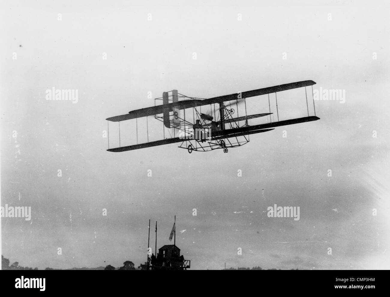 Midland-Aero-Club, Dunstall Park, Wolverhampton, 1910. Pilot Charles S. Rolls in seinem "Wright" Doppeldecker bei Aero-Club-Show treffen Stockfoto