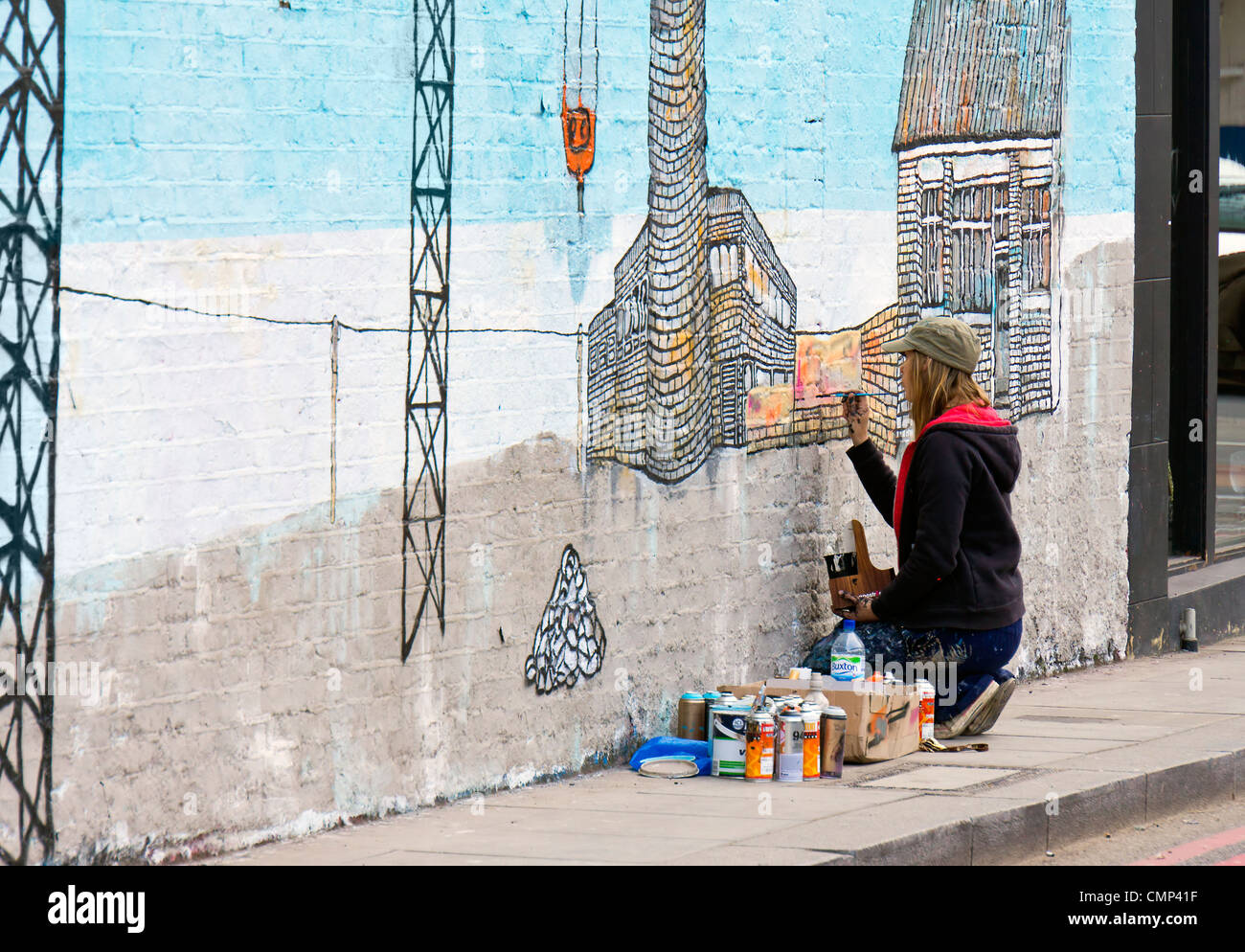Streetart-Künstler in Shoreditch London Stockfoto