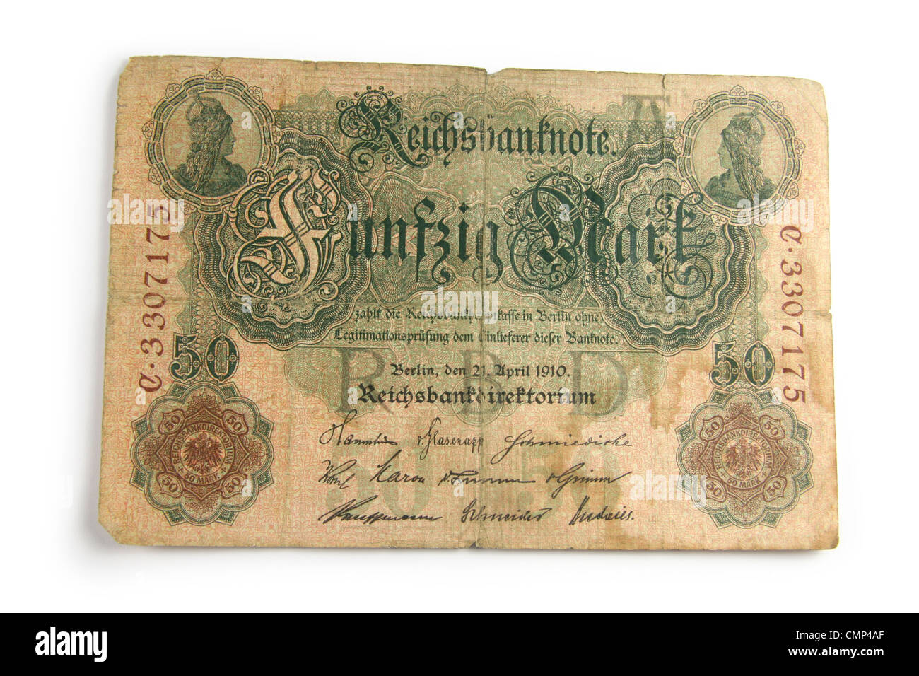 Deutsch-1910 "50 Mark" Rechnung von der Reichsbank. Stockfoto