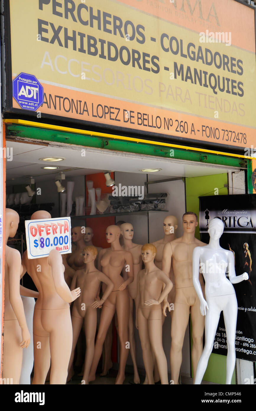 Santiago Chile, Barrio Patronato, Antonia Lopez de Bello, Ladenausstattung, Ladenausstattung, Displays, männlich, weiblich, Schaufensterpuppe, Vitrinenverkauf, Schild, speziell, lat Stockfoto Santiago Chile, Barrio Patronato, Antonia Lopez de Bello, Ladenausstattung, Ladenausstattung, Displays, männlich, weiblich, Schaufensterpuppe, Vitrinenverkauf, Schild, speziell, lat Stockfoto