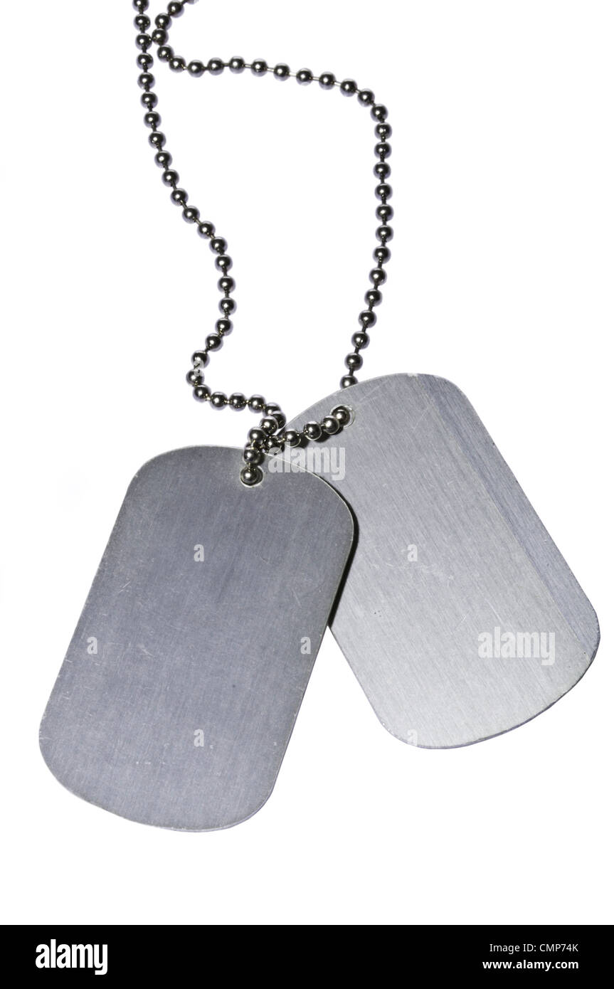 Armee-ID tags Tags isoliert auf weißem Hintergrund Stockfoto