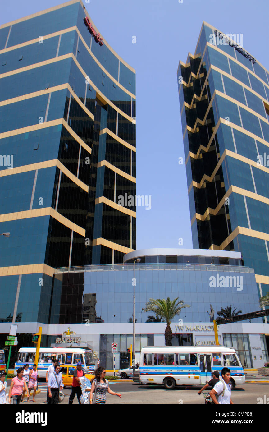 Lima Peru, Miraflores, Malecon de la Reserva, JW Marriott, fünf-Sterne-Hotel, Hotels, Kette, Luxus, Büroturm, Gebäude, Arquitectonica, Architektureingang, Stockfoto