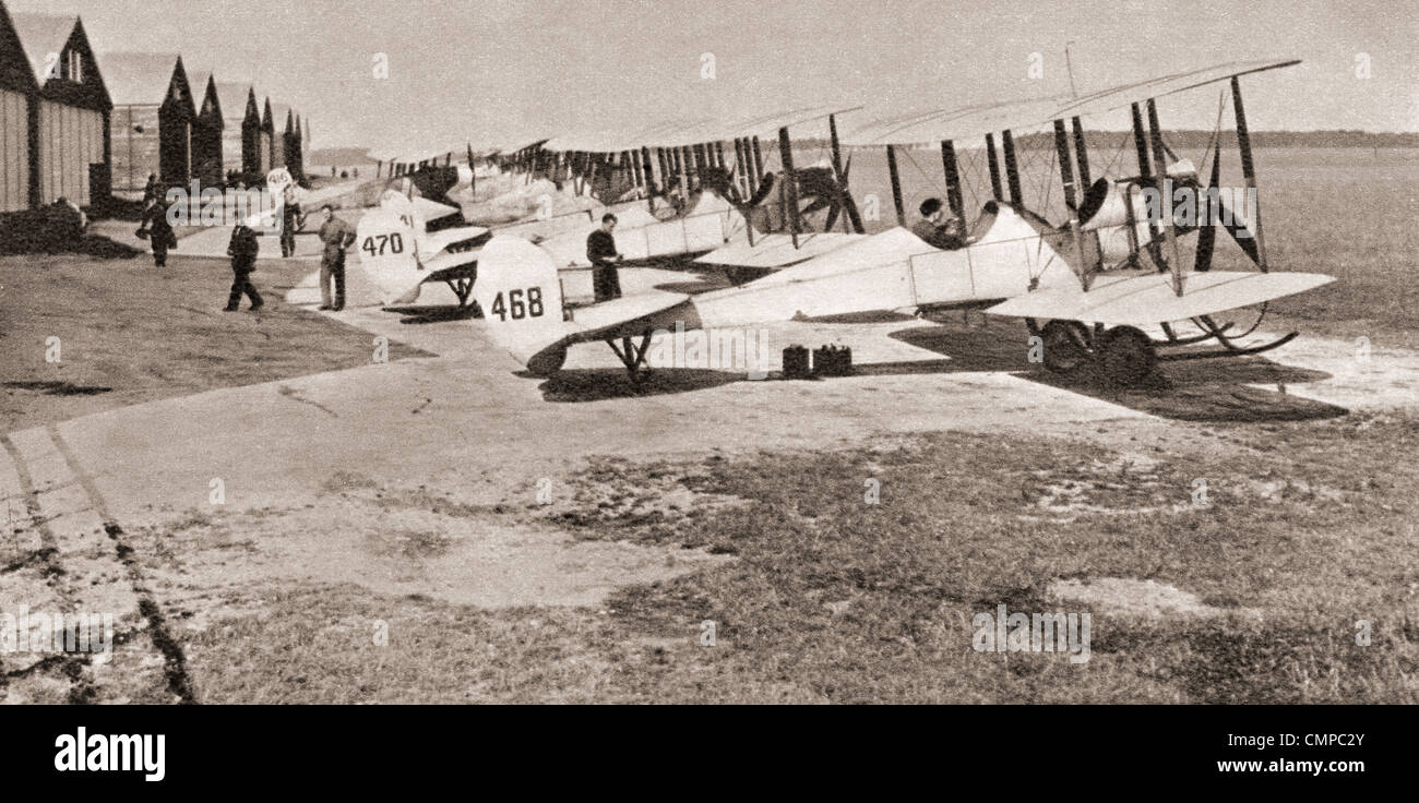 Eine Reihe von Flugzeugen der Royal Flying Corps in Aktion im Jahr 1914 ging Stockfoto