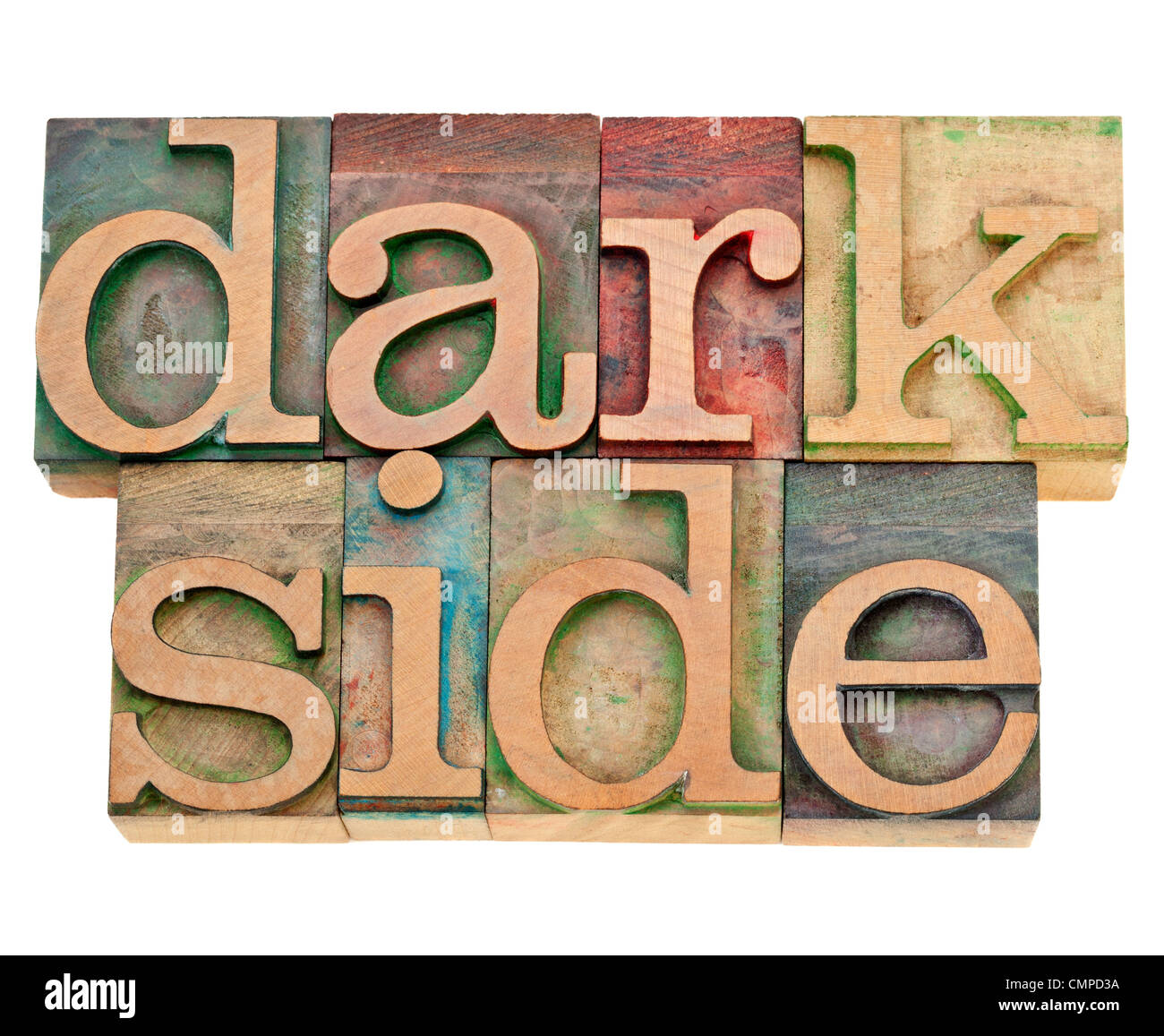 dunkle Seite - moralische Konzept - isoliert-Text in Vintage Buchdruck Holzart Stockfoto