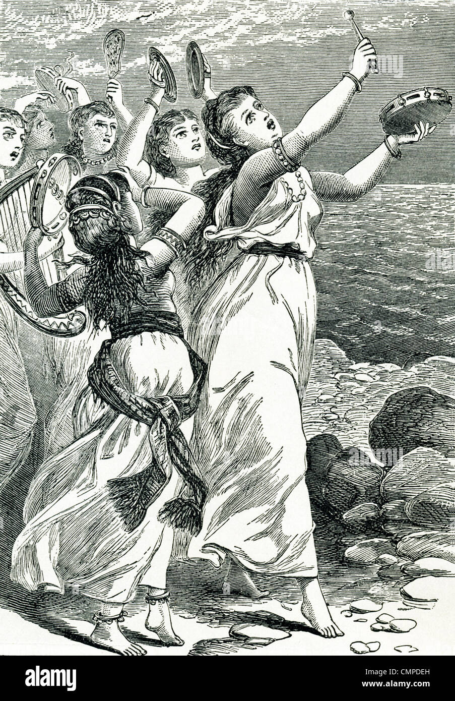 Mirjam, die Prophetin, wurde gesagt, die Frauen in Tanz und Gesang um Gottes Triumph über die Ägypter feiern geführt haben. Stockfoto