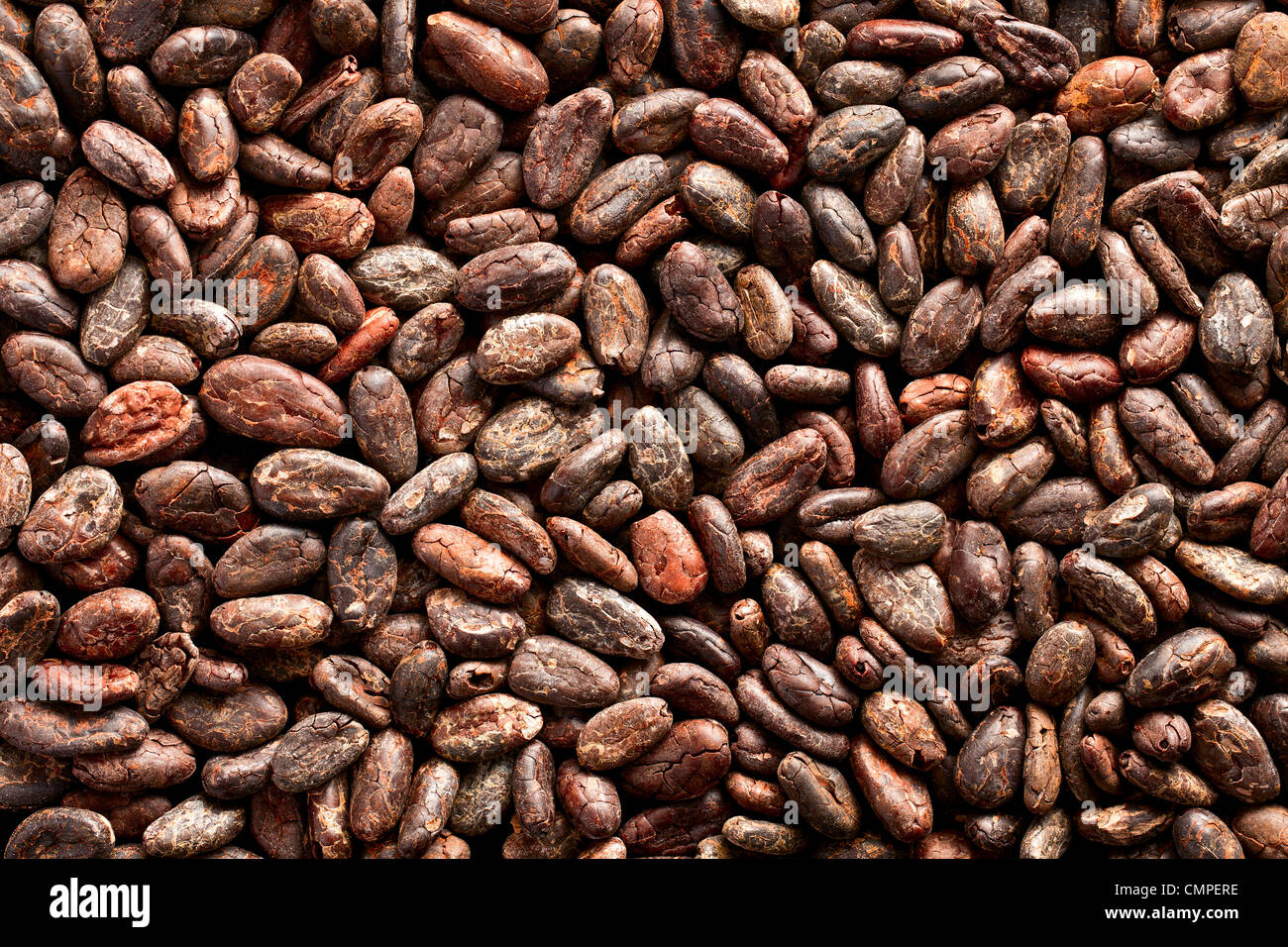 Muster der Kakaobohnen Hintergrund Stockfoto