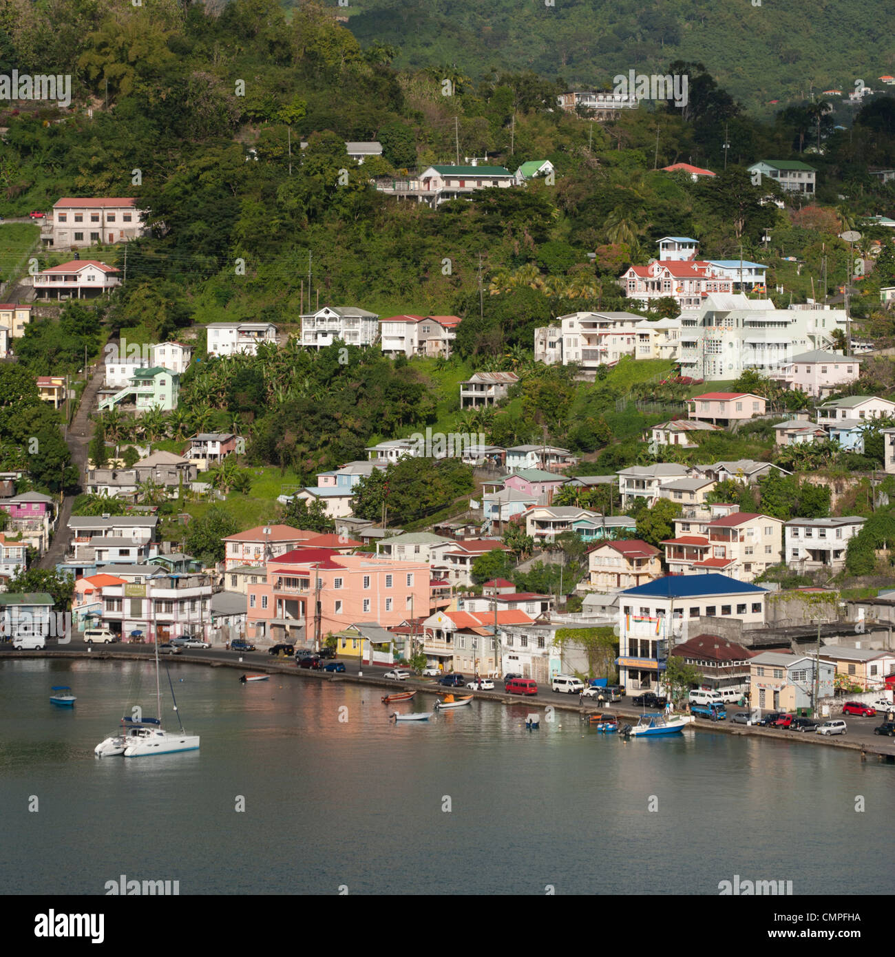 Ein Blick über den Hafen in St. George's, Grenada Stockfoto