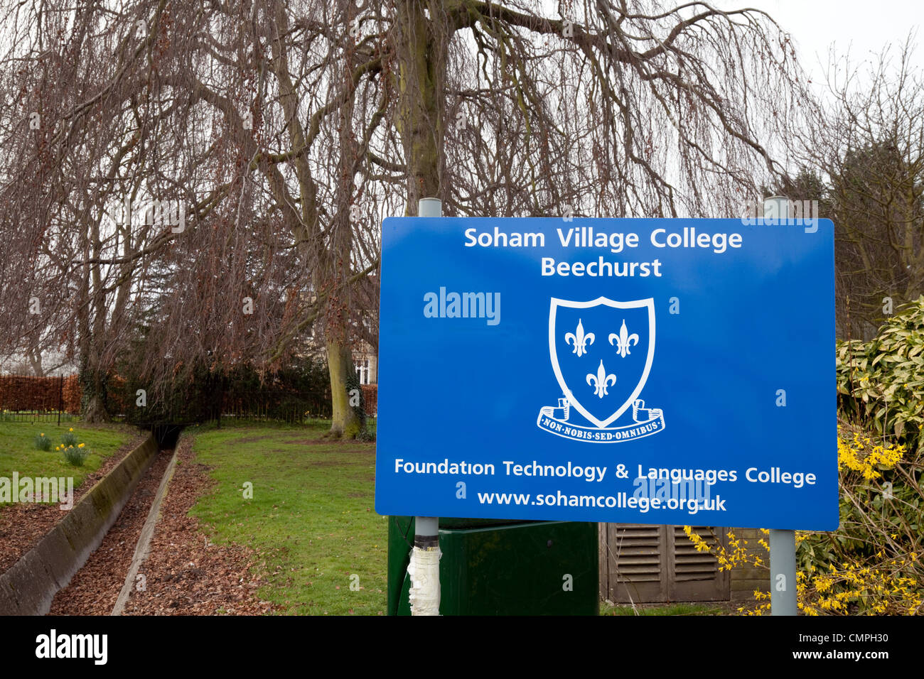 Beechurst Ortseingangsschild, Soham Dorf College des Gymnasiums Soham Cambridgeshire UK Stockfoto