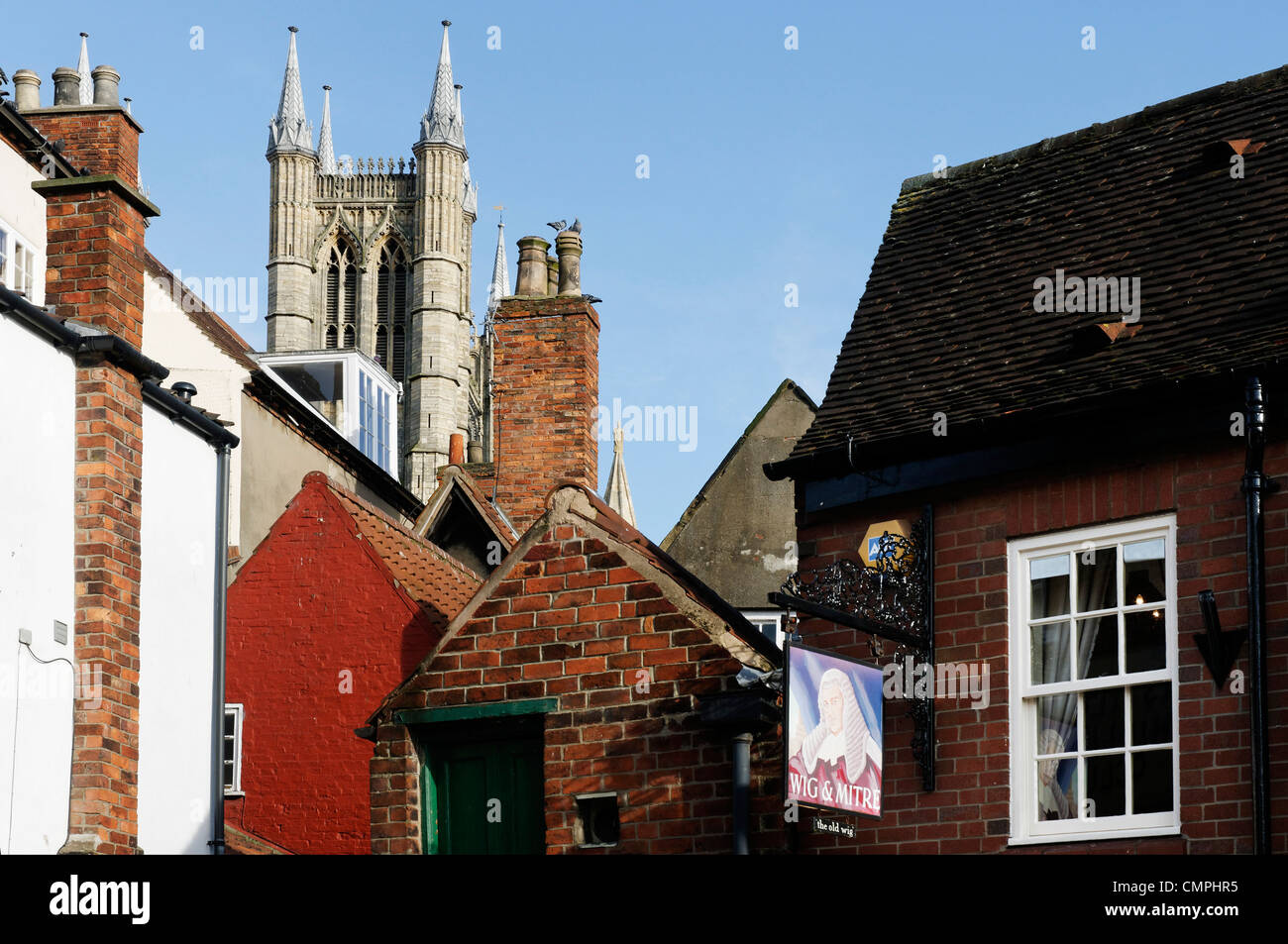 Kathedrale von Lincoln und Cathedral Square, Lincoln UK Stockfoto