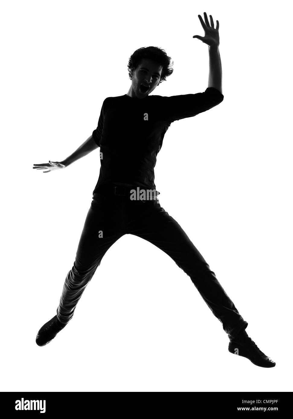 junger Mann Silhouette im Studio isoliert auf weißem Hintergrund Stockfoto