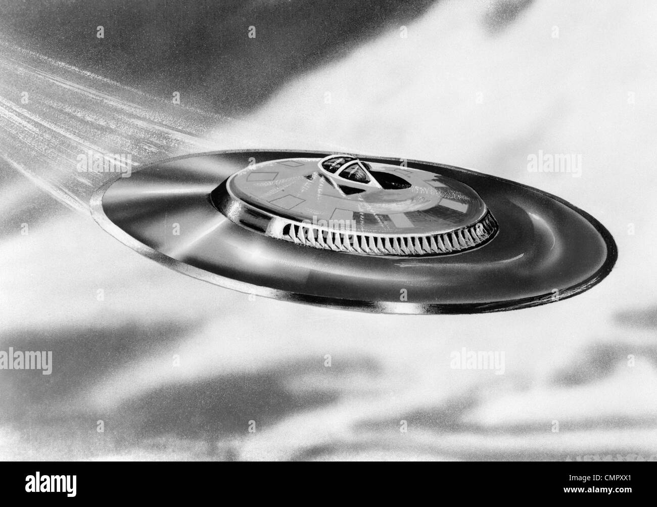 1950ER JAHREN KÜNSTLER KONZEPTION UFO-FLIEGENDE UNTERTASSE Stockfoto