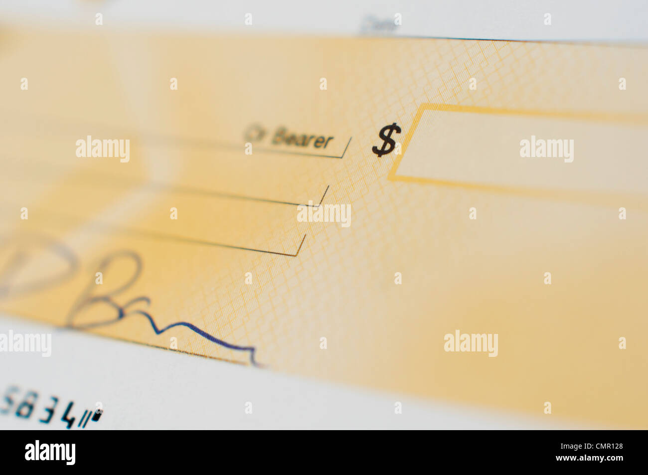 Blanko-Scheck Dollar Stockfoto