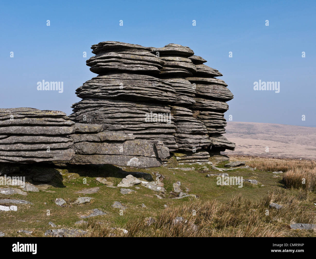 Granit-Felsen-Formationen am Watern Tor Dartmoor Devon UK Stockfoto