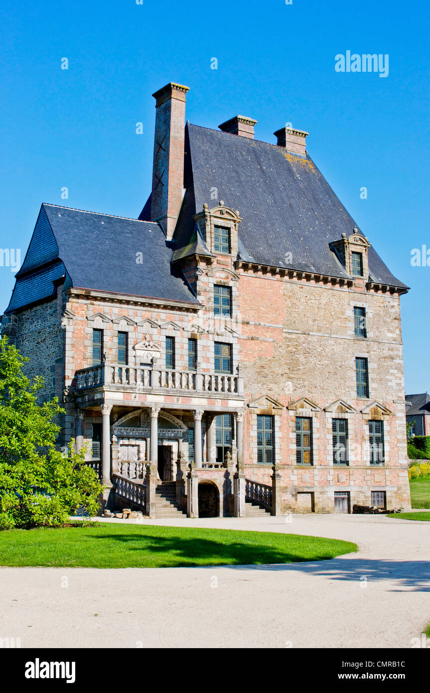 Außenseite des 17. Jahrhundert Chateau Montgommery in Ducey, Frankreich. Stockfoto