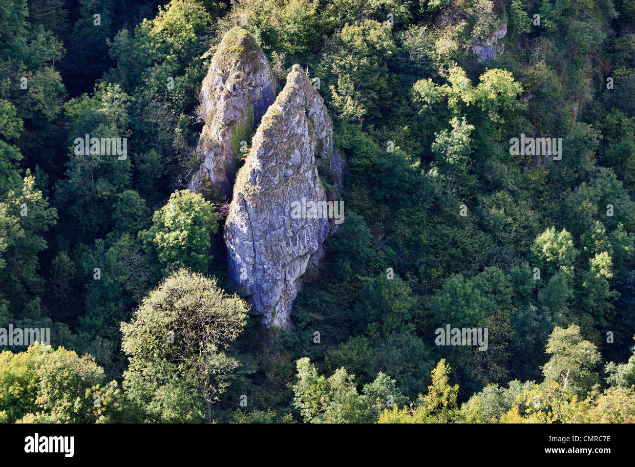 Jakobsleiter - eines der großen Kalksteinformationen in Dovedale, Peak District National Park. Stockfoto