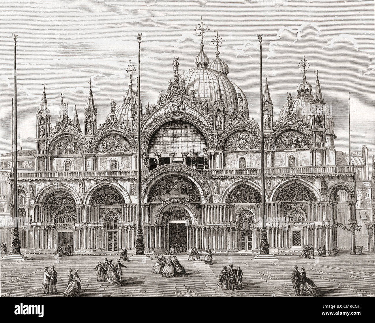 Die patriarchalische Kathedrale Basilica von San Marco oder Markusdom in Venedig im späten 19. Jahrhundert. Stockfoto