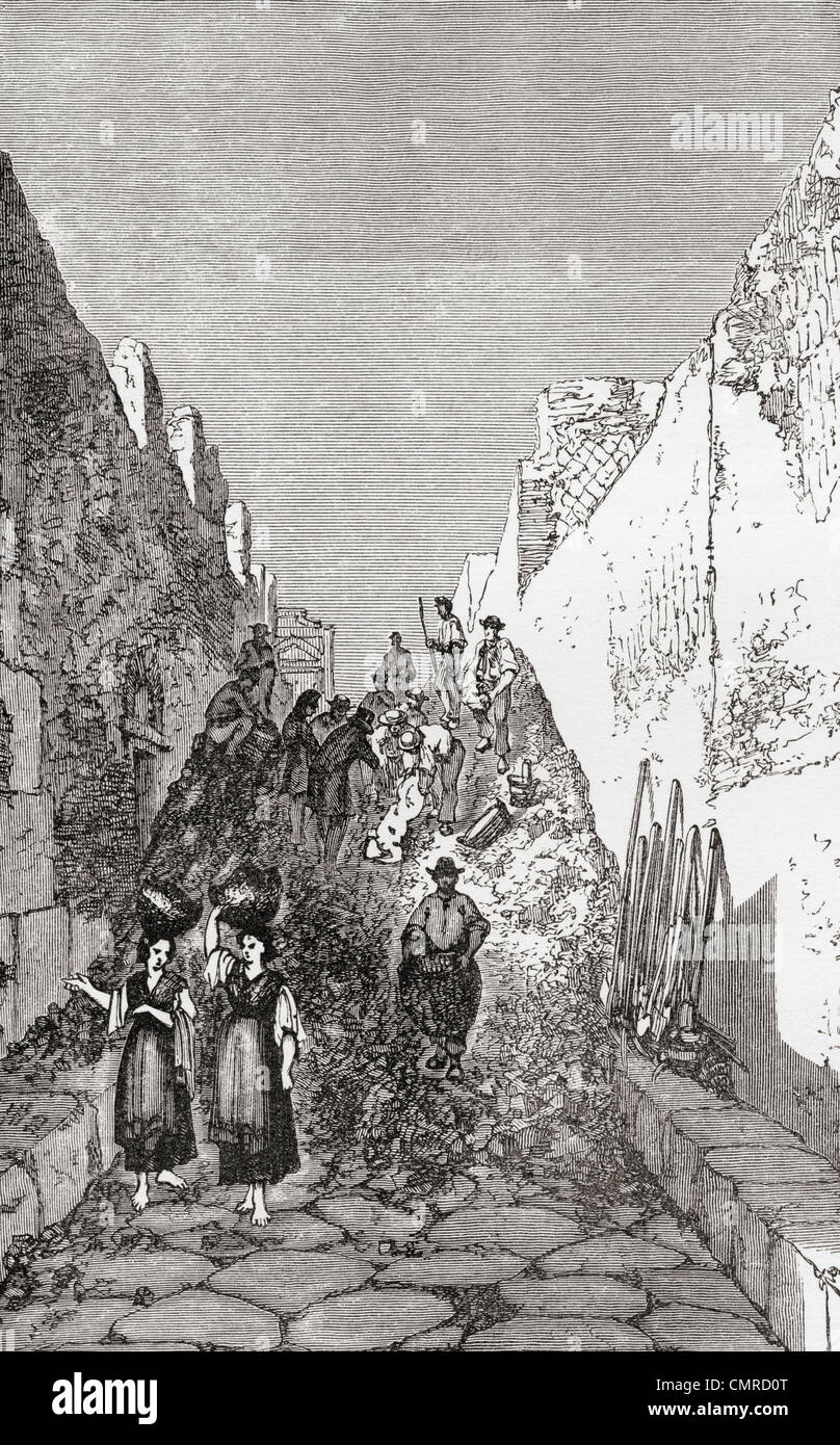 Löschen die Straßen während der Ausgrabungen in Pompeji, Neapel, Italien im späten neunzehnten Jahrhundert. Stockfoto