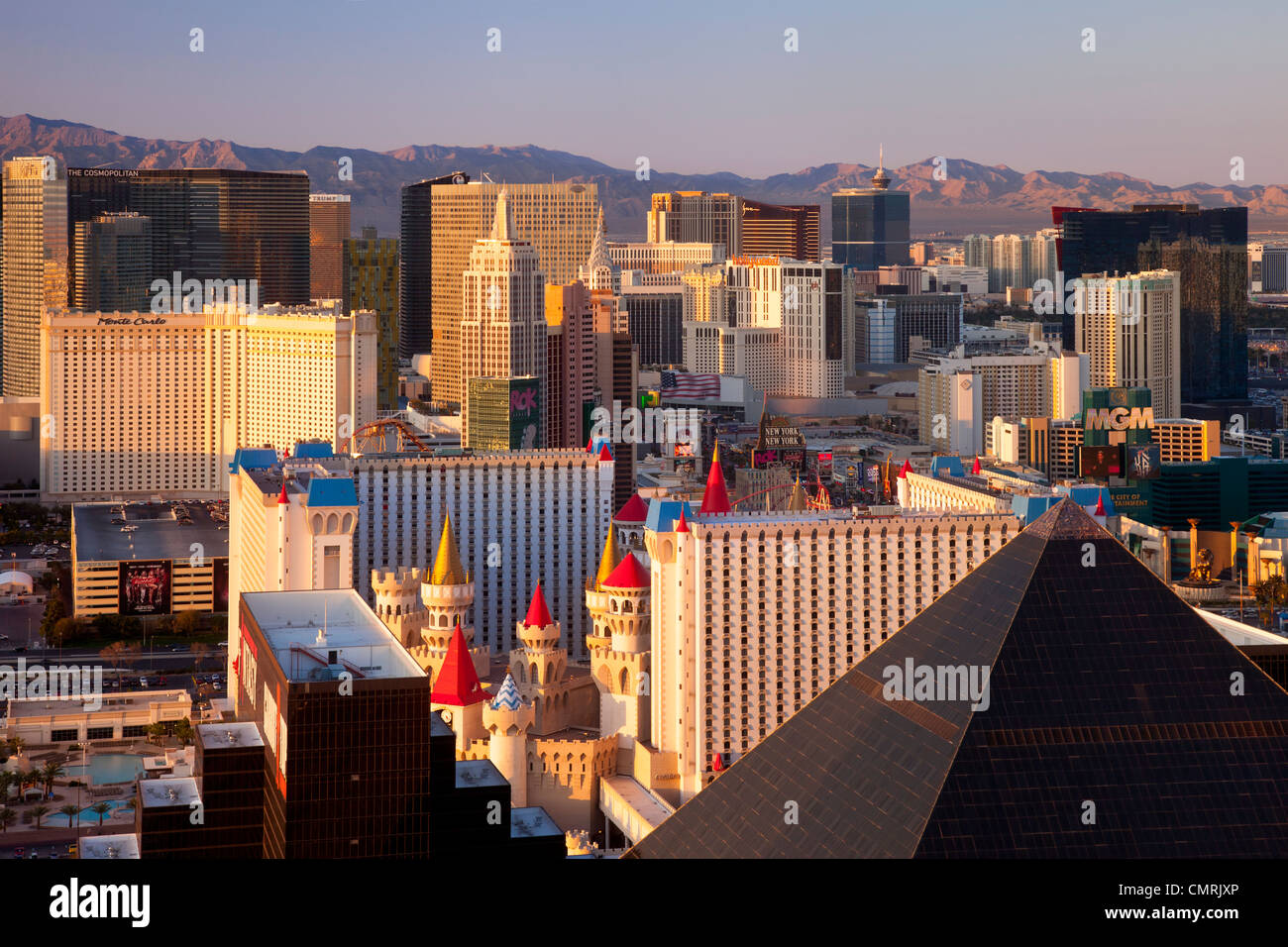 Las Vegas Skyline bei Sonnenuntergang, Nevada, USA Stockfoto