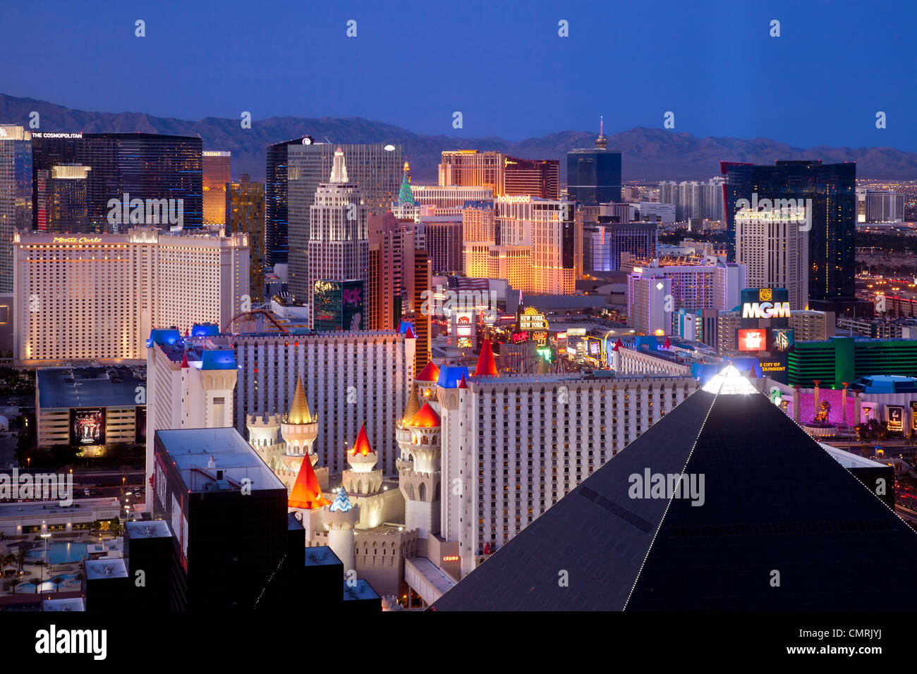 Skyline von Las Vegas bei Dämmerung, Nevada, USA Stockfoto
