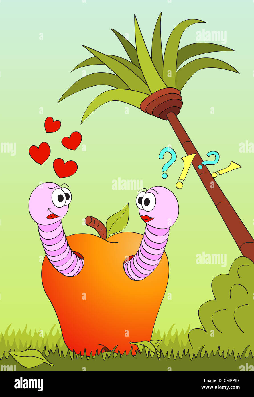 Würmer in der Liebe in Apfel-Vektor-illustration Stockfoto