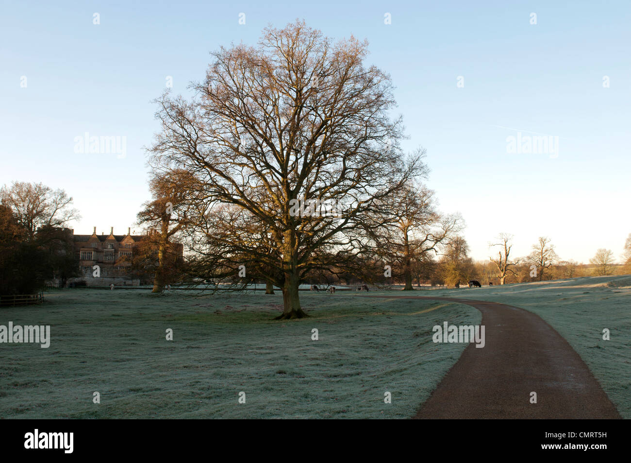 Broughton Park im Winter, Oxfordshire, England, UK Stockfoto