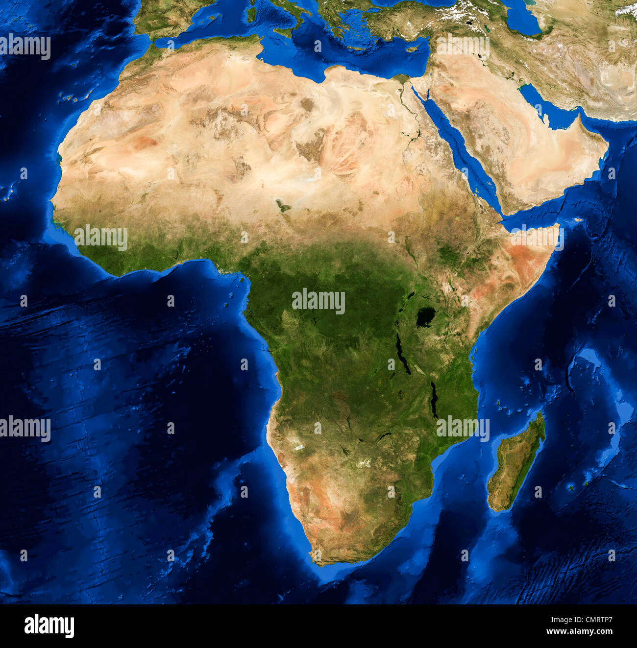 Echtfarbe Terra/MODIS Satellitenbild von Afrika in Lambert azimutalen flächentreue Projektion dargestellt. Stockfoto