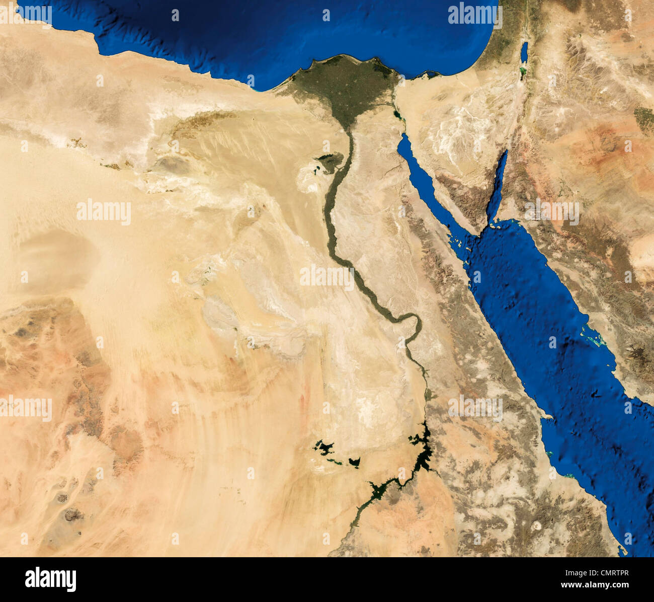 Echtfarbe Terra/MODIS Satellitenbild von Ägypten in Lambert azimutalen flächentreue Projektion dargestellt. Stockfoto