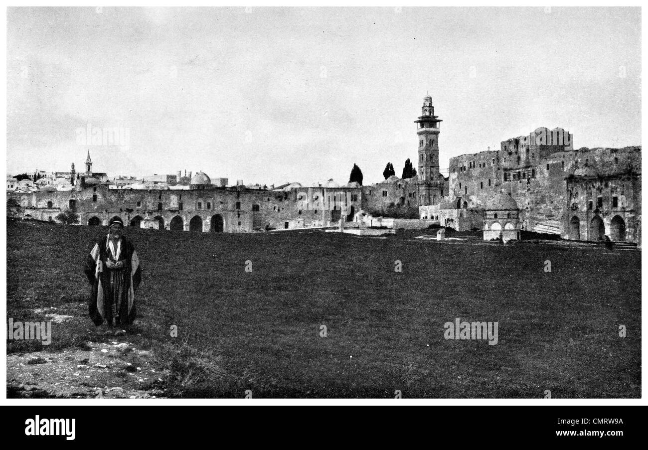 1918 Tempel von Jerusalem Gehäuse Harem Esh Sherif König Solomon Ställe Marwani Gebetssaal Stockfoto
