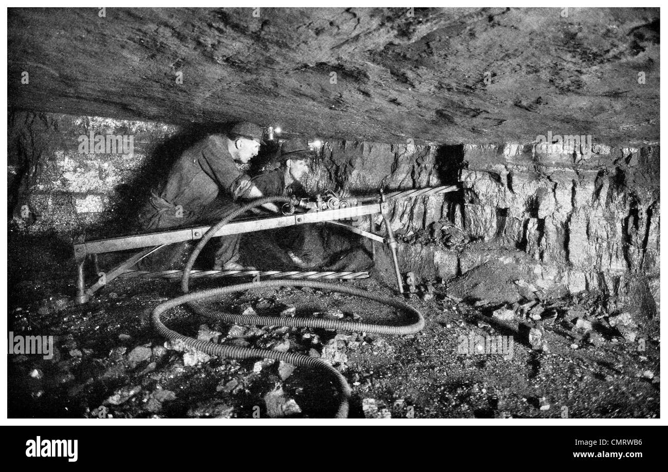 1918 Kohlebergwerk Druckluft Presslufthammer Bohren, Kork und Flasche Mine Scranton Pennsylvania Stockfoto
