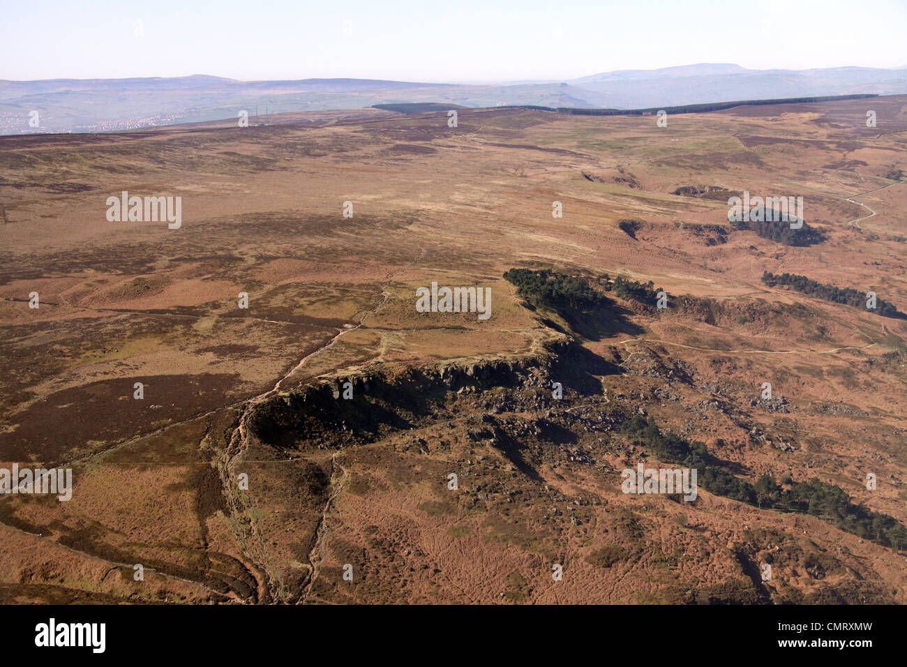 Luftaufnahme von Ilkley Moor in Yorkshire Stockfoto