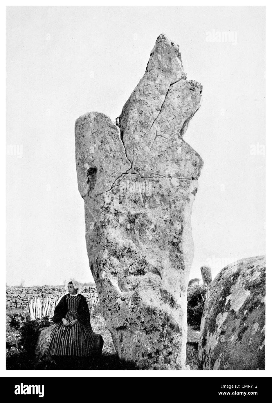 1923 Menhir von Kerzerho Ar Erdeven Morbihan Bretagne Stockfoto
