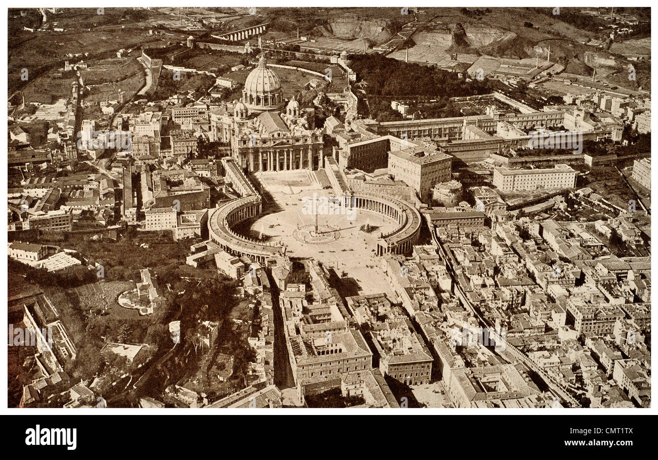 1924-Rom St Peter's und Vatikan päpstlichen Gärten Luftbild Stockfoto