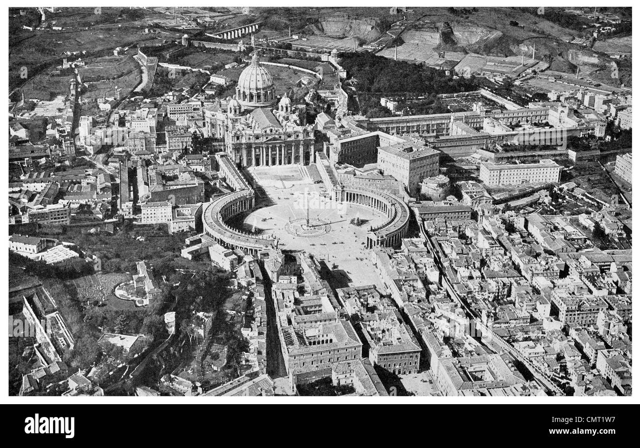 1924-Rom St Peter's und Vatikan päpstlichen Gärten Luftbild Stockfoto