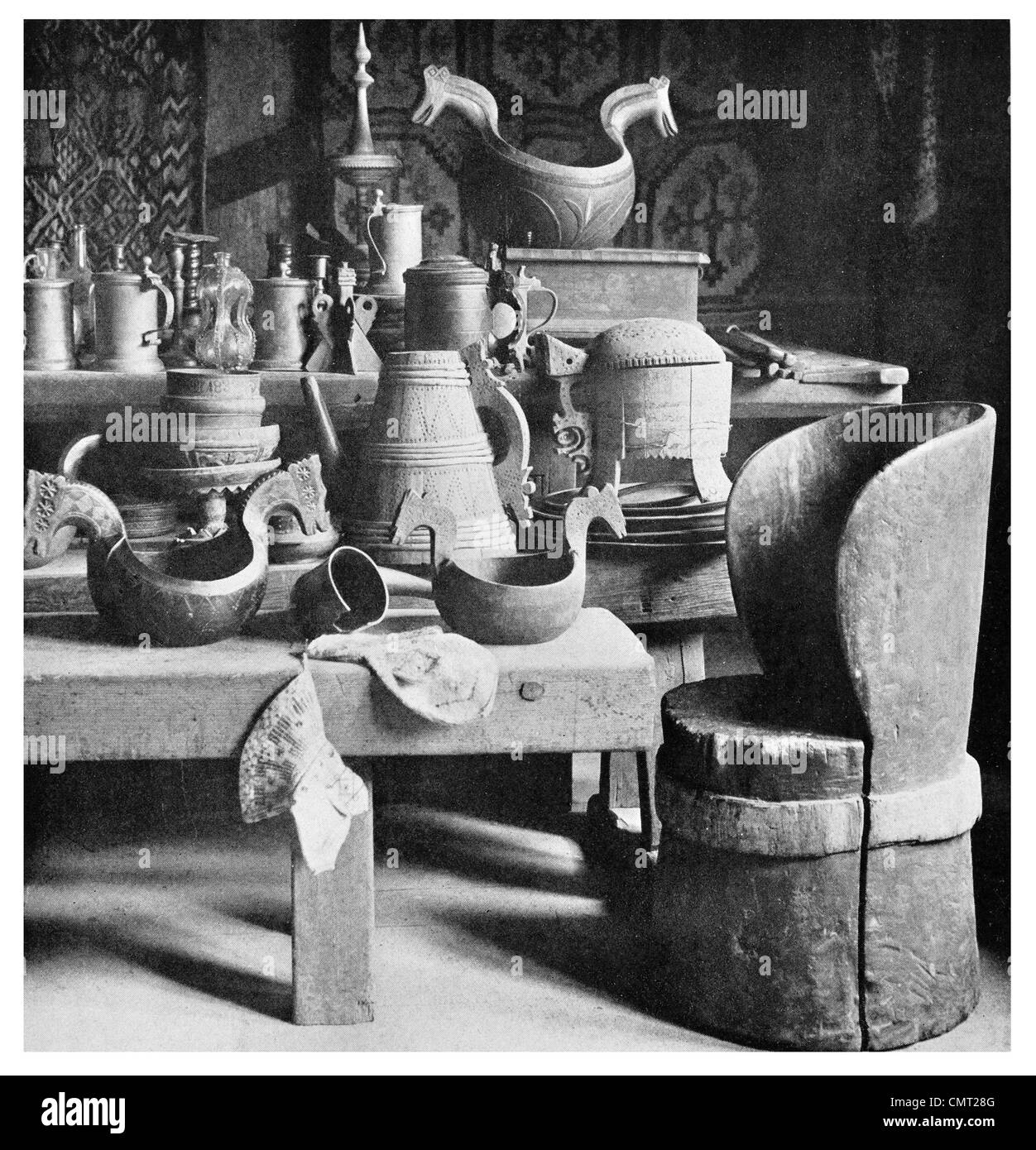 1924 Haushaltsutensilien Schüssel trinken Stuhl Viking Norwegen Norse Stockfoto