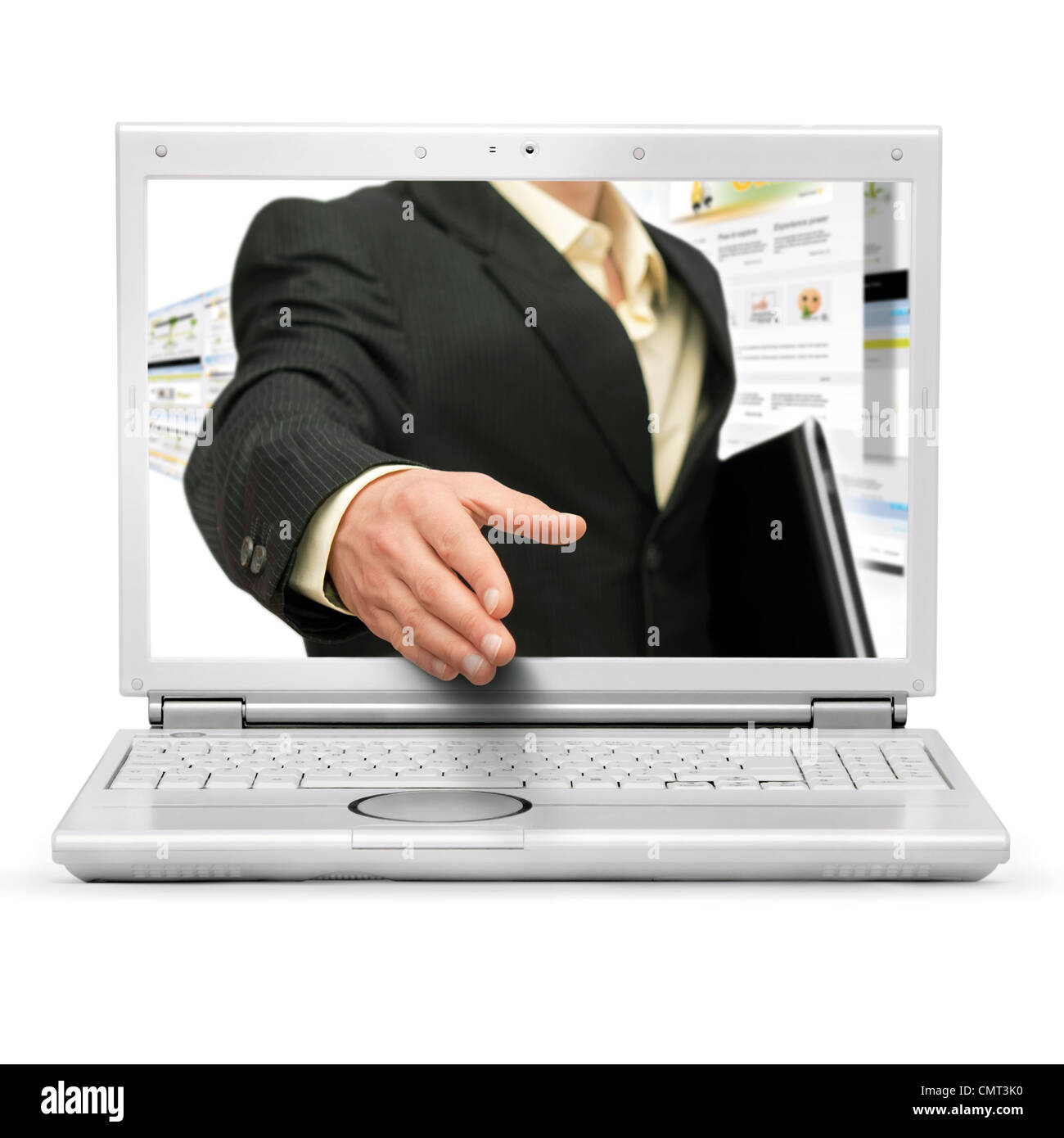 Online-Geschäft Handshake auf weißem Hintergrund Stockfoto