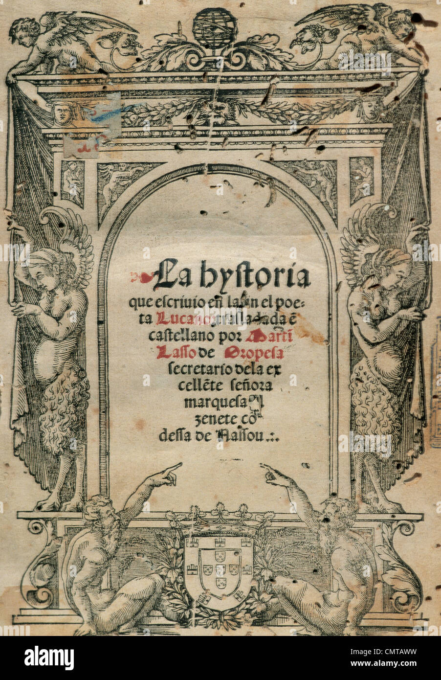 Lucan (39-65). Lateinische Dichter. Pharsalia. Titel-Cover. Lissabon, 1541. Stockfoto