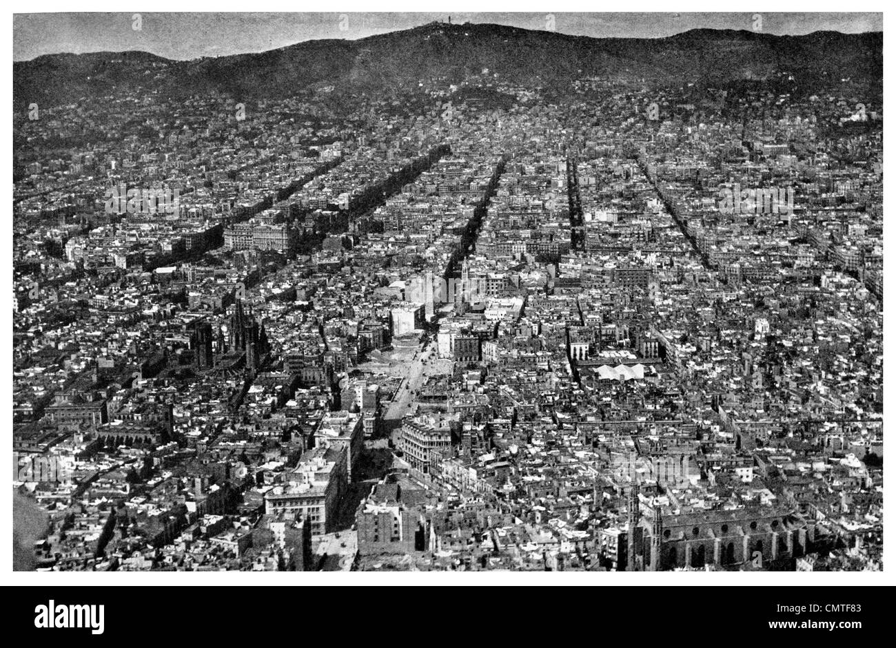 1925-Stadt Barcelona-Luftbild Stockfoto