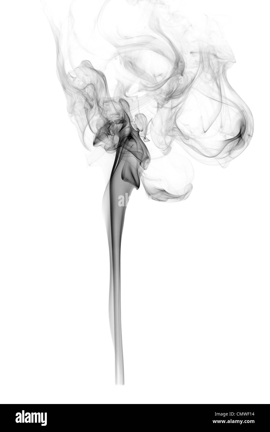 Schwarzer Rauch isoliert auf weißem Hintergrund Stockfoto