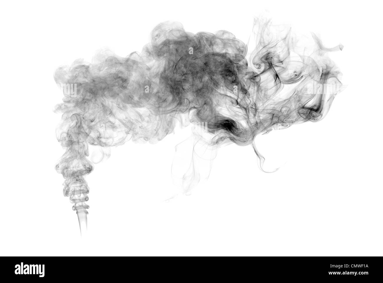 Studioaufnahme von schwarzem Rauch auf die weiße baclground Stockfoto