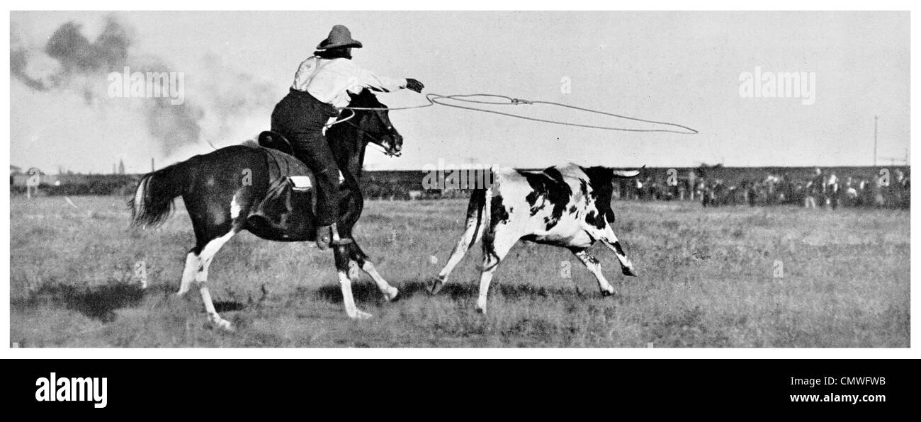 1925 schwingen ein Lariat La Reata Cowboy western plains Stockfoto