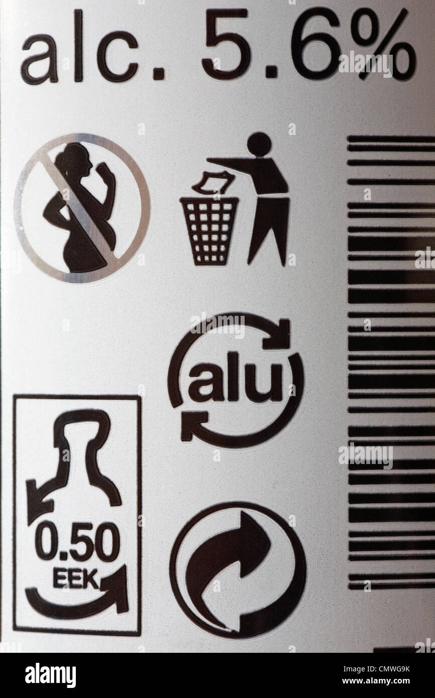 Informationen zur Dose Zywiec Beer – Symbol für Recycling Recycling-Logo Stockfoto