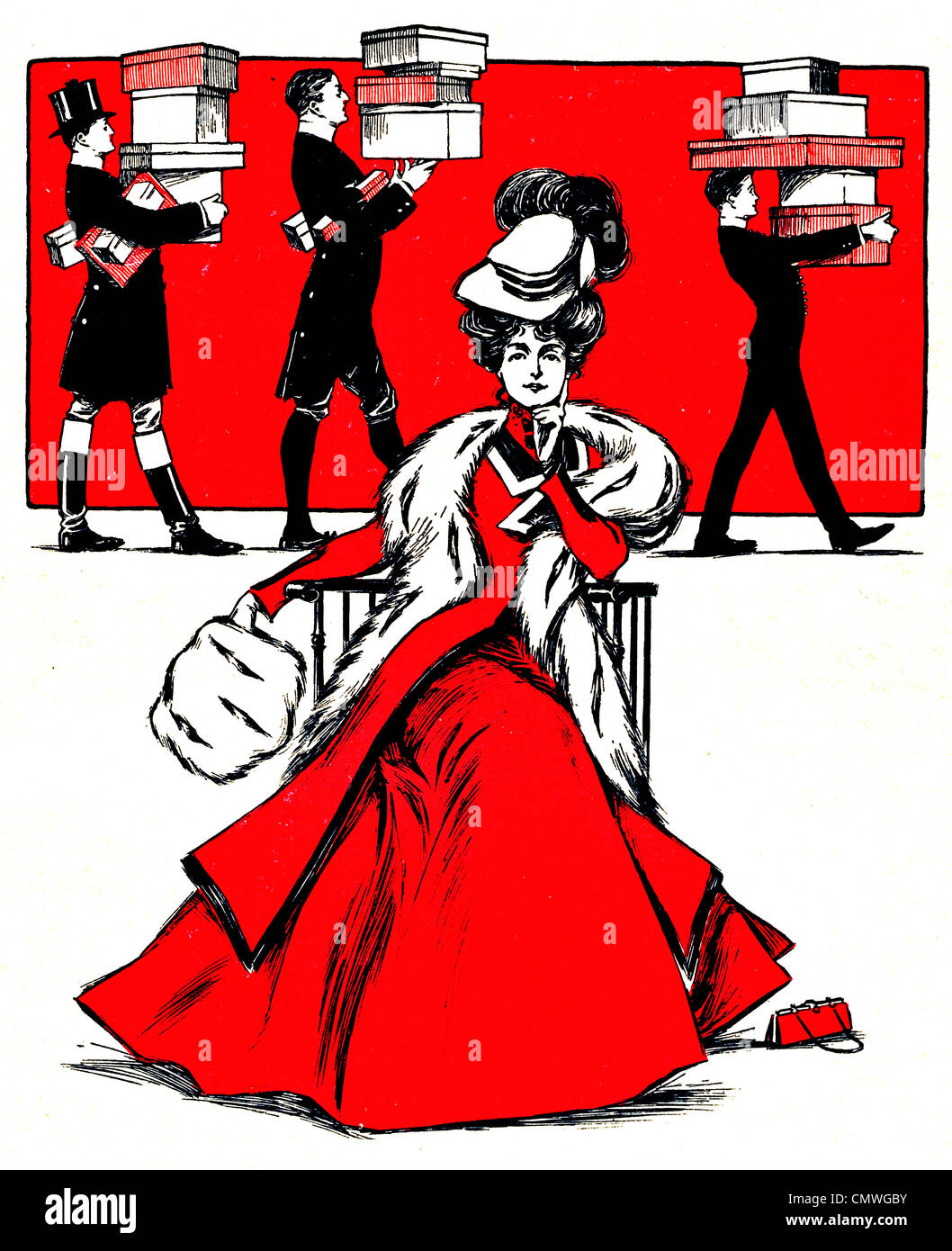 1905 Lady Drapierung Werbung Stockfoto