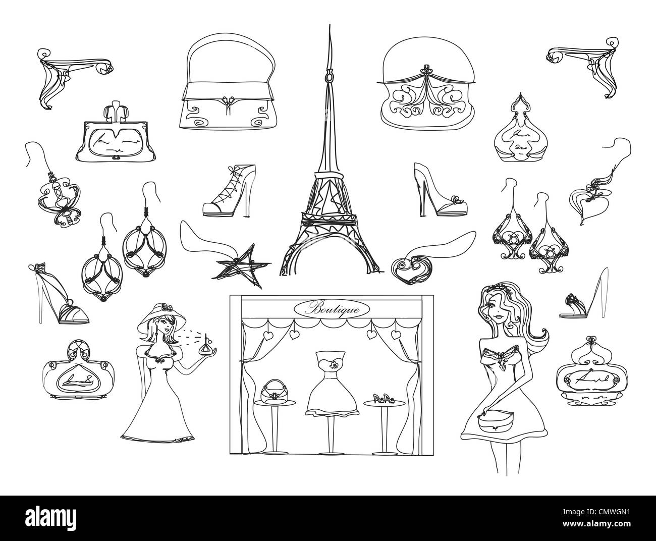 Paris-doodles set Stockfoto