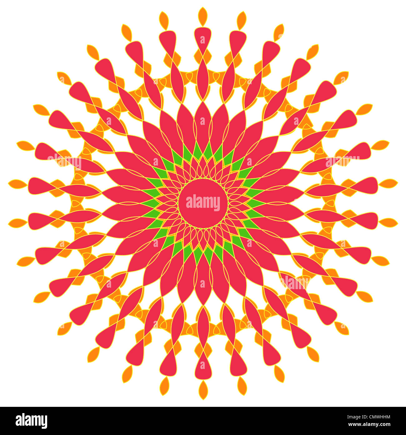 Künstlerische Kreismuster in Orange, rot und grün Stockfoto